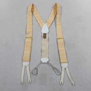 Trafalgar Linen Suspenders Mens Yellow Striped Leather Braces Lightweight